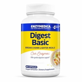 Digest Basic enzyme supplement bottle with 90 capsules.