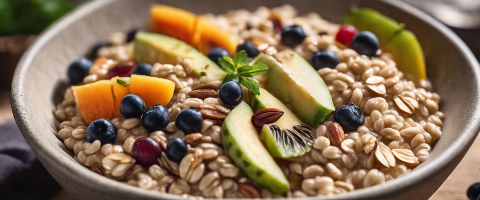 High-fiber foods including whole grains, fruits, and vegetables