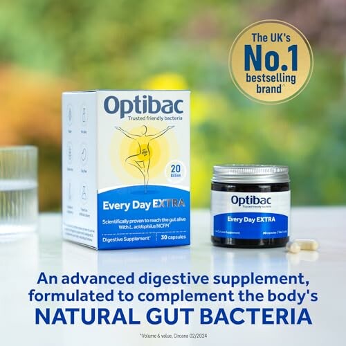 Optibac Every Day EXTRA digestive supplement packaging and capsules.