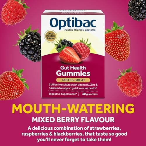 Optibac Gut Health Gummies with mixed berry flavor.