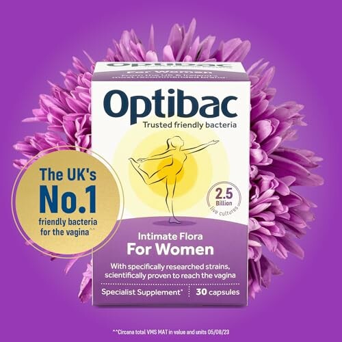 Optibac Intimate Flora for Women supplement packaging with flowers.