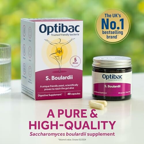 Optibac S. Boulardii digestive supplement packaging and capsules.