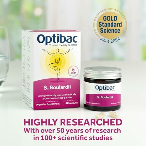 Optibac S. Boulardii digestive supplement packaging and jar.