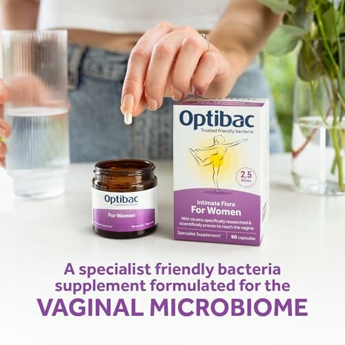 Optibac supplement for women's vaginal microbiome with capsules and packaging.